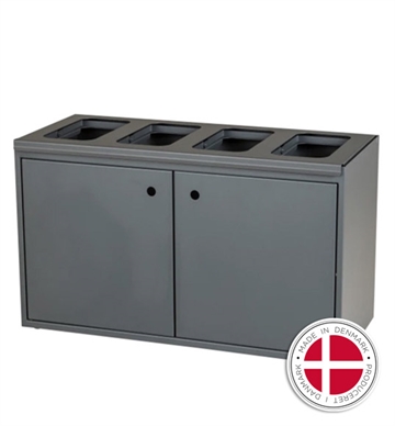 Væghængt affaldssortering, 4x40L (åben) - Kildesorteringsmøbel - Dansk produceret 