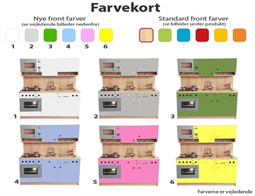 Farvekort m. 6 nye front farver + 6 standard farver - Legekøkken / børnekøkken til børnehaver og vuggestuer