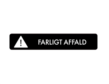 Farligt affald - Selvklæbende piktogram m. afrundede hjørner, 16x3 cm (sort)