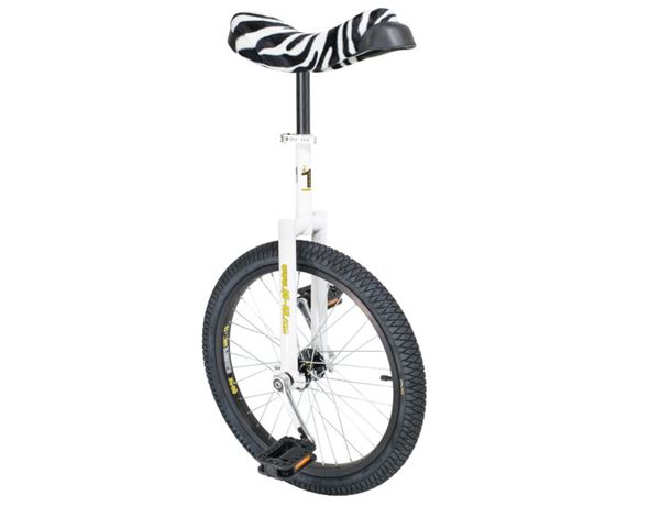 TILBUD - QU-AX 20" Unicycles -  Ethjulet cykler / artist cykel i hvid m. zebra sæde